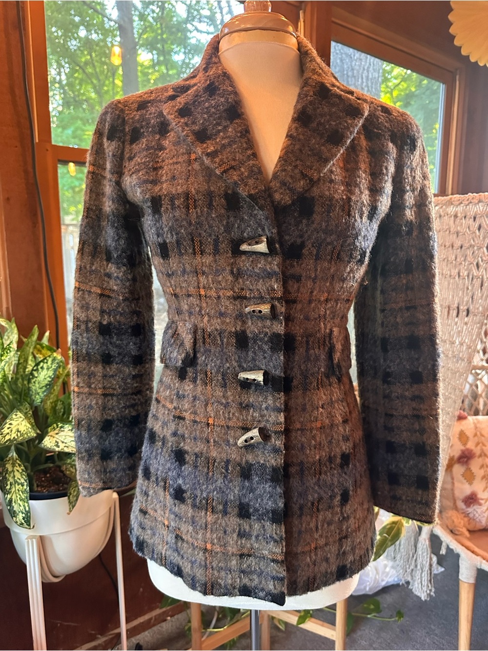 Vintage Women's Plaid Wool-Blend Tailored Jacket - with Mohair